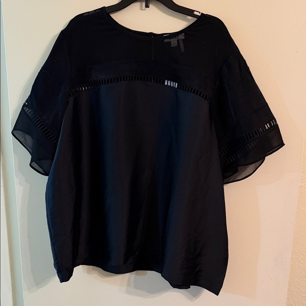 DKNY Black Sheer Sleeve Blouse